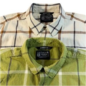 Lot Of 2 - Carhartt Rugged Flex Relaxed Fit Plaid Short Sleeve Work Shirts  XL